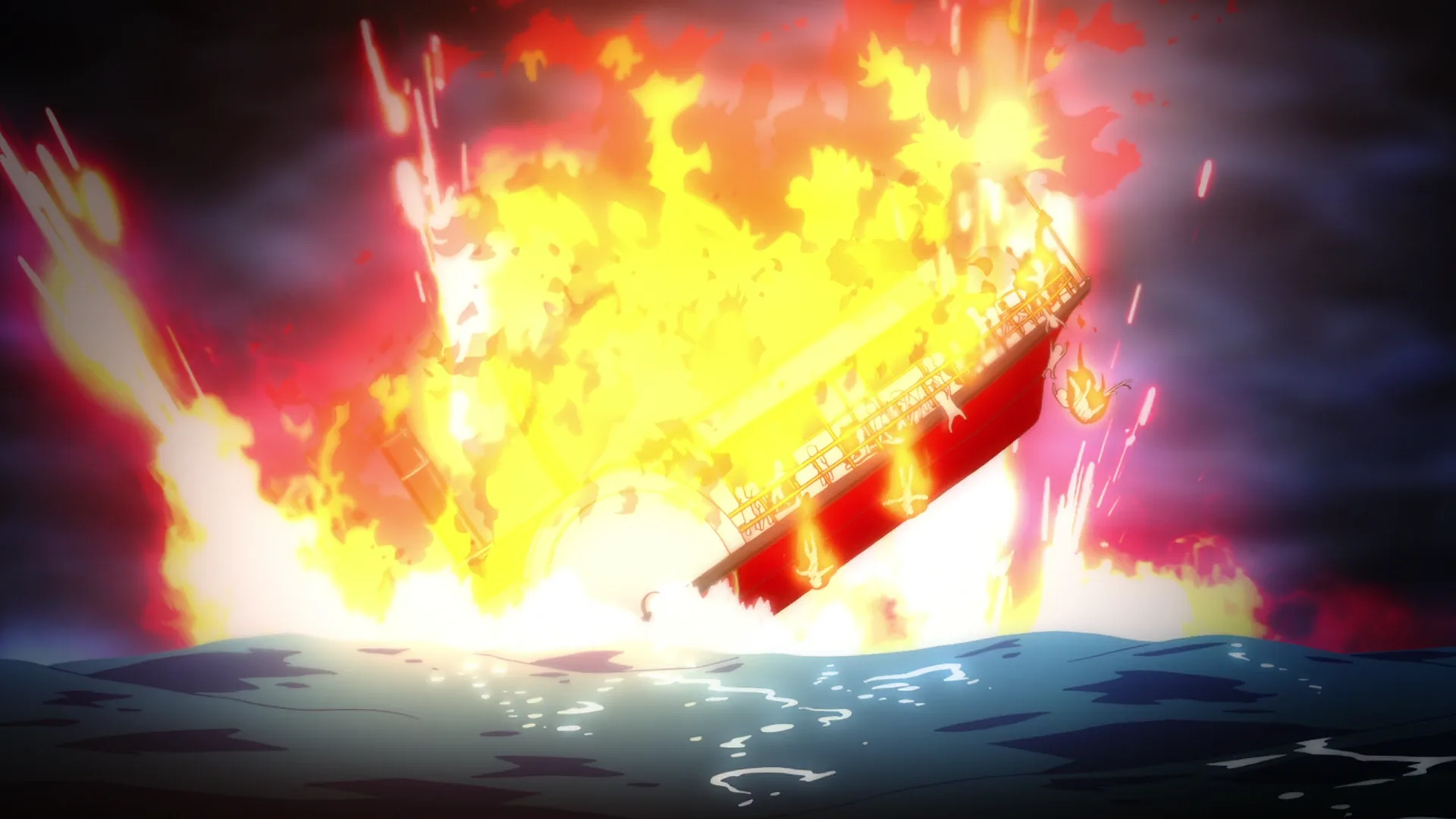A burning ship is a fitting symbolism, as there is escape except to drown by your own hand.